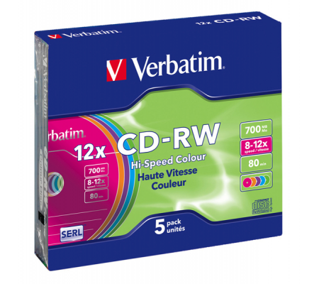 Scatola 5 CD-RW DataLife Plus - slim case - 8X-10X - serigrafato colorato - 700MB - Verbatim - 43167 - 023942431671 - DMwebShop