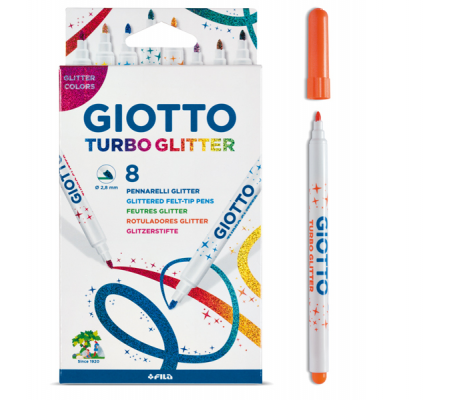 Pennarelli Turbo Glitter - punta 2,8 mm - colori assortiti - astuccio 8 pezzi - Giotto - 425800 - 8000825425806 - DMwebShop