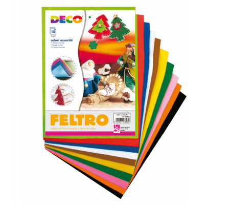 Feltro colorato - 21 x 30 cm - colori assortiti - conf. 10 fogli - Deco - 07653 - 8004957076530 - DMwebShop