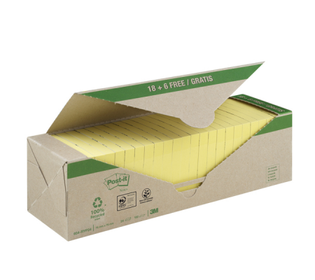 Blocco - giallo - 654-RYP24 - 76 x 76 mm - 100 fogli - carta riciclata - conf. 24 blocchi - Post-it - 7100172342 - 4054596723252 - DMwebShop