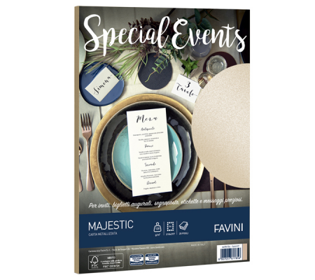 Carta metallizzata Special Events - A4 - 120 gr - sabbia - conf. 20 fogli - Favini - A69N154 - 8007057617856 - DMwebShop