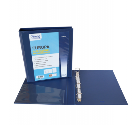 Raccoglitore personalizzabile Europa - 4 anelli a D - Ø 30 mm - dorso 4 cm - f.to utile 22 x 30 cm - blu - Favorit - 100460466 - 8006779040300 - DMwebShop