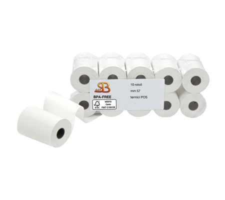 Rotolo per POS e carte di credito - 57 mm x 20 mt - Ø esterno 40 mm - anima 12 mm - 55 gr - carta termica BPA free - blister 10 pezzi - Sabacart - 3125057020CX - 8024828698708 - DMwebShop