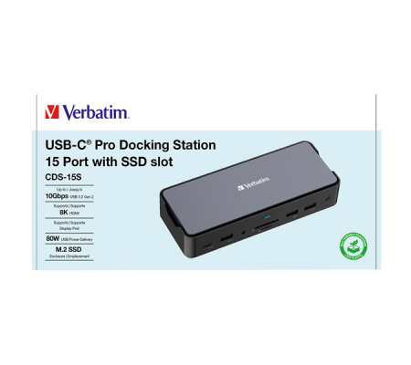 USB-C Pro Docking Station 15 Port with SSD slot CDS-15S - Verbatim - 32173-1 - 023942321736 - DMwebShop