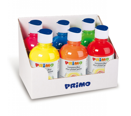 Tempera brillante fluorescente - 300 ml - colori fluo assortiti - box 6 colori - Primo - 255TF6ASS - 8006919315916 - DMwebShop