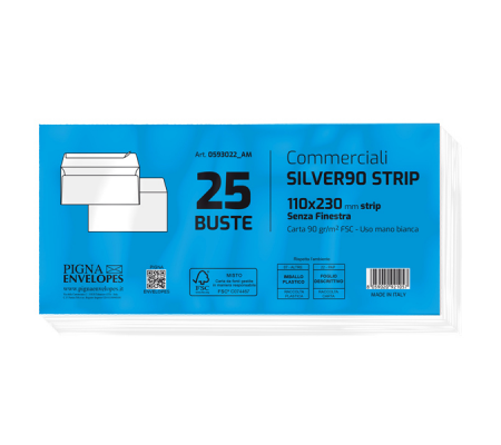 Busta SILVER90 STRIP FSC - bianca - internografata - senza finestra - 110 x 230 mm - 90 gr - conf. 25 pezzi - Pigna - 0593022AM - 8059020921057 - 32073_1 - DMwebShop