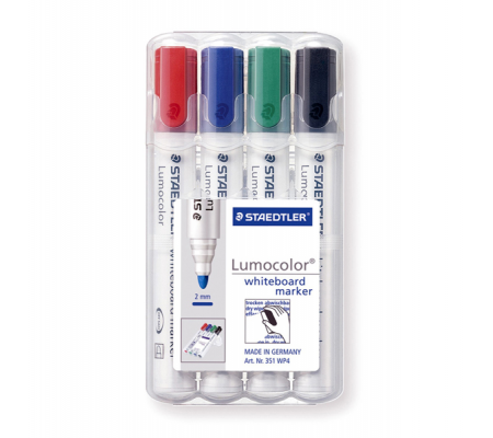 Pennarelli Lumocolor whiteboard 351 - tratto 2 mm - colori assortiti - conf. 4 pezzi - Staedtler - 351WP4 - 4007817314302 - 25108_1 - DMwebShop