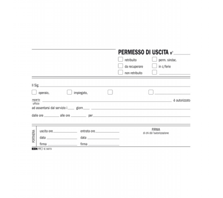 Blocco permesso uscita - 9,9 x 17 cm - 50-50 fogli autoricalcanti - Edipro - E5673A - 8023328567316 - 50255_1 - DMwebShop