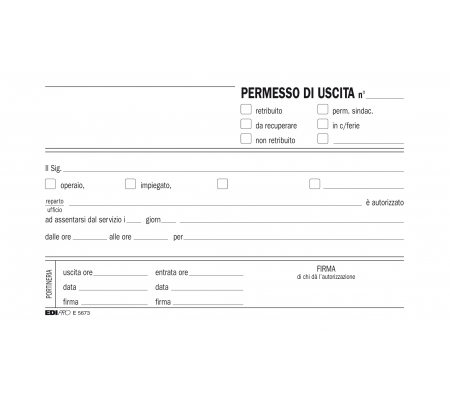 Blocco permesso uscita - 9,9 x 17 cm - 50-50 fogli autoricalcanti - Edipro - E5673A - 8023328567316 - 50255_2 - DMwebShop