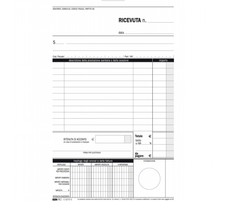 Blocco ricevute sanitarie numerate - 50-50 fogli autoricalcanti - 23 x 15 cm - Edipro - E5275C - 8023328527501 - 50266_2 - DMwebShop