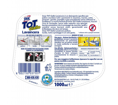 Tot Giallo Lavaincera per pavimenti - cera di Carnauba - 1 lt - Smac M74426 - M74898 - 8002150037501 - 67540_1 - DMwebShop