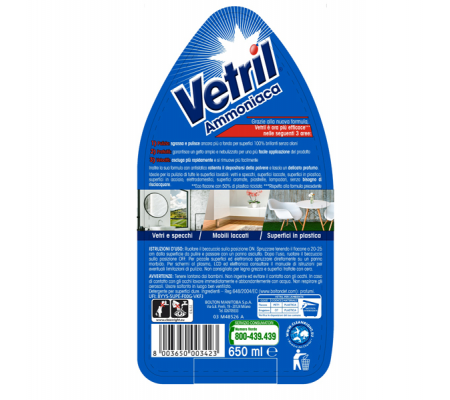 Vetril vetri e multiuso - con ammoniaca - trigger da 650 ml - M2306 - 8003650021823 - 75106_1 - DMwebShop