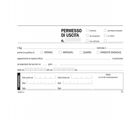 Blocco permessi di uscita - 50-50 copie autoricalcanti - 10 x 16,8 cm - Data Ufficio - DU1626C0000 - 8008842943914 - 90890_1 - DMwebShop