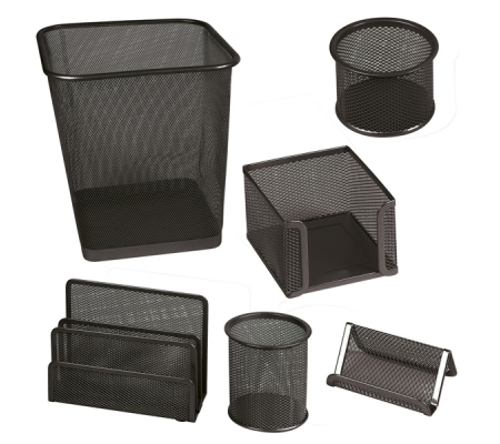 Set scrivania da 6 accessori - rete metallica - nero - Lebez - 1426-N - 8007509026373 - 58003_1 - DMwebShop