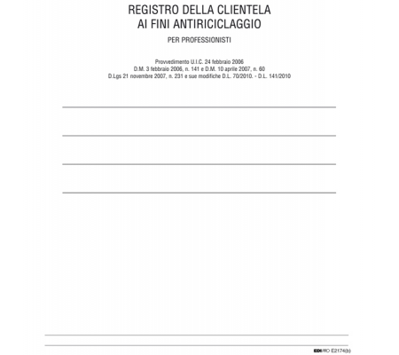 Registro antiriciclaggio per professionisti - 31 x 24 cm - 46 fogli - Edipro - E2174 - 8023328217402 - 61335_1 - DMwebShop