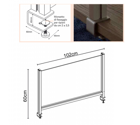 Schermo protettivo da scrivania - con morsetto in alluminio - 60 x 102 cm - Studio T - PTA3-105 - 90448_1 - DMwebShop