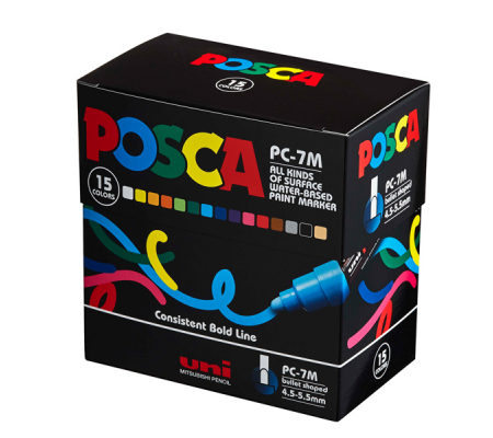 Astuccio marcatore Uni Posca PC7M - punta tonda large 4,5 - 5,5 mm - colori assortiti - conf. 15 pezzi - Uni Mitsubishi - M PC7M 15C - 4902778228869 - 85825_1 - DMwebShop