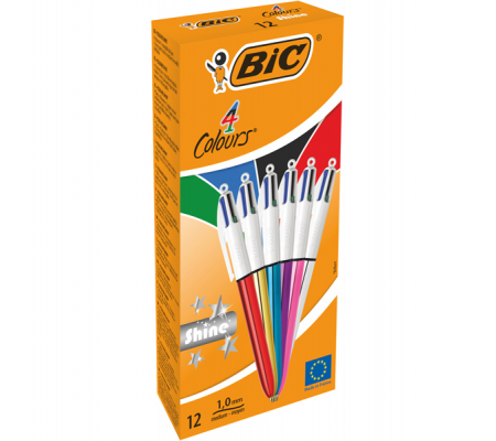 Penna sfera scatto multifunzione 4 Colours Shine - punta 1 mm - fusto colori assortiti - scatola 12 pezzi - Bic - 964775 - 3086123537637 - 86211_7 - DMwebShop