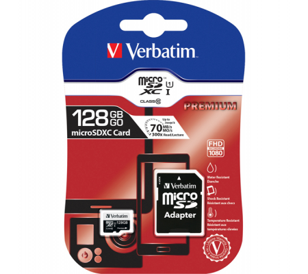 Micro SDHC Classe 10 fino a 45mb/sec - 128 Gb - Verbatim - 44085 - 023942440857 - DMwebShop