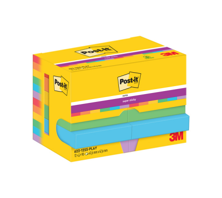 Blocco Post it Super Sticky 622-12SS-PLAY - 47,6 x 47,6 mm - colori Playful - 90 fogli - conf. 12 pezzi - Post-it - 7100290166 - 4064035065713 - 94370_1 - DMwebShop