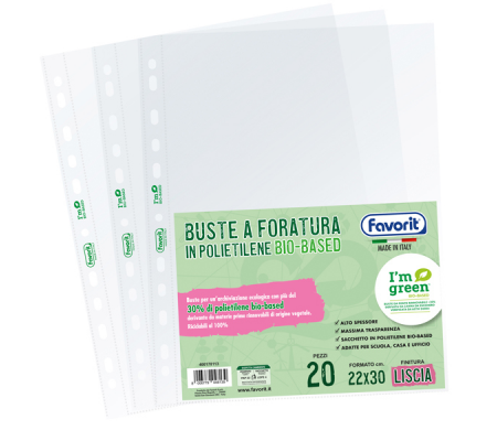 Buste forate - 22 x 30 cm - PE Bio-Based - liscio superior - conf. 20 pezzi - Favorit - 400178113 - 8006779048139 - DMwebShop