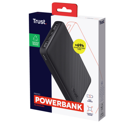 Powerbank Primo - compatto - da 15.000 mAh - nero - Trust - 24677 - 8713439246773 - 98764_2 - DMwebShop