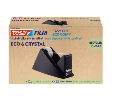 Dispenser da tavolo Eco & Crystal per nastri da 1,9 cm - incluso rotolo 19 mm x 10 mt - nero - Tesa - 59045-00000-00