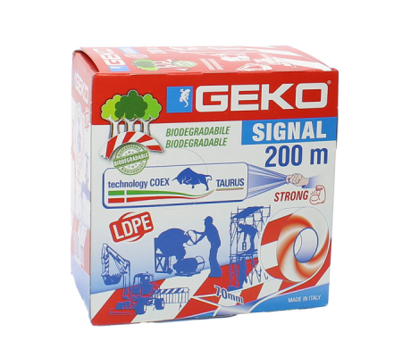 Nastro segnaletico Signal - biodegradabile - 7 cm x 200 mt - bianco-rosso - Geko - 200/26 - 8014846092077 - DMwebShop