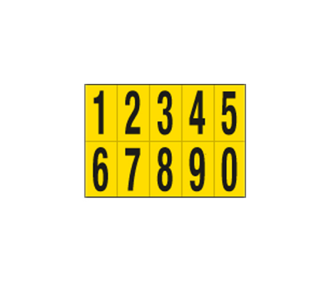 Numeri adesivi da 0 a 9 - in PVC - 70 x 124 mm - 10 etichette per foglio - 1 foglio - nero-giallo - Cartelli Segnalatori - 906.09 - DMwebShop