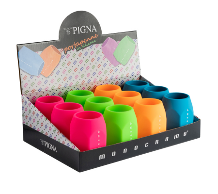 Portapenne Monocromo - 9,5 x 7,5 x 7 cm - silicone soft touch - colori fluo assortiti - conf. 12 pezzi - Pigna - 23295500