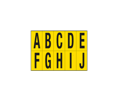 Lettere adesive da A a J - in PVC - 70 x 124 mm - 10 etichette per foglio - 1 foglio - nero-giallo - Cartelli Segnalatori - 906AJ - 8409061101831 - DMwebShop