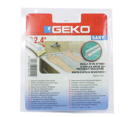 Sigillante adesivo SANY - per doccia e lavabi - 4 cm x 2,4 mt - bianco - Geko - 450/40 - 8014846002410 - DMwebShop