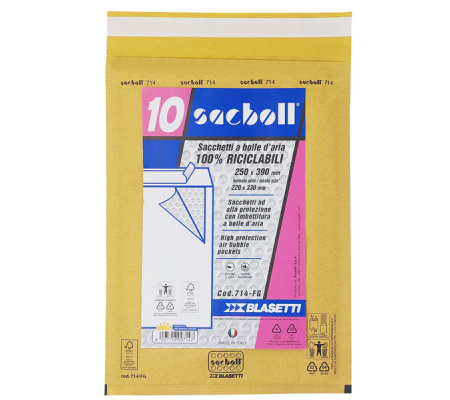 Busta imbottita Sacboll formato FG - 25 x 39 cm - carta - avana - conf. 10 pezzi - Blasetti - 0714 - 8007758007147 - DMwebShop