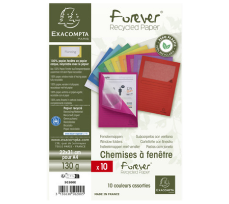 Cartellina a L Forever - con finestra - 130g - 22 x 31 cm - colori assortiti - conf. 10 pezzi - Exacompta - 50200E - 3130630502005 - DMwebShop