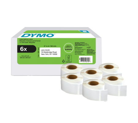 Rotolo etichette per Indirizzi - 25 x 54 mm - bianco - value pack 6 pezzi - Dymo - 2177564 - 3026981775642 - DMwebShop