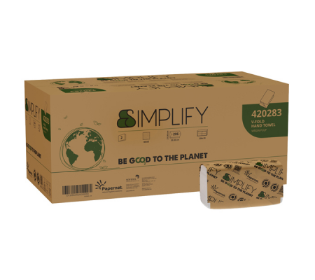 Asciugamani piegati a V Simplify - 21 x 20,3 cm - goffratura a onda - 16,5 gr - bianco - conf. 10 pezzi - Papernet - 420283 - 08024929009090 - DMwebShop