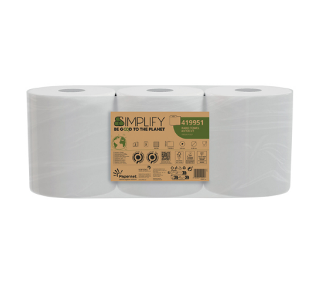 Asciugamani in rotolo Autocut Simplify - 19,6 cm x 130 mt - Ø 18,5 cm - 19,5 gr - 2 veli - bianco - pacco 3 rotoli - Papernet - 419951 - 8024929009427 - DMwebShop