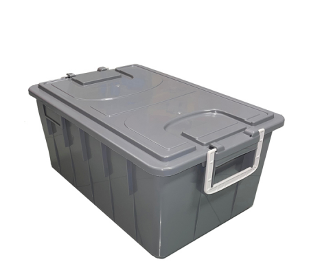 Cassa multiuso - con coperchio e manici - 58 x 38 x 26 cm - 40 lt - PP - grigio scuro-grigio chiaro - Mobilplastic - 143/40-GRI - 8004331143421 - DMwebShop