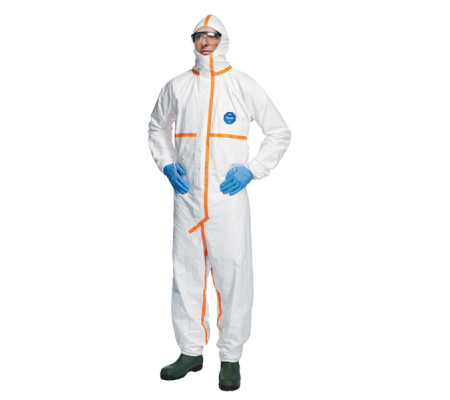 Tuta Tyvek 800J - con nastrature arancioni - taglia XL - bianco - Dupont - TY390.59.01-XL - 5450208013060 - DMwebShop