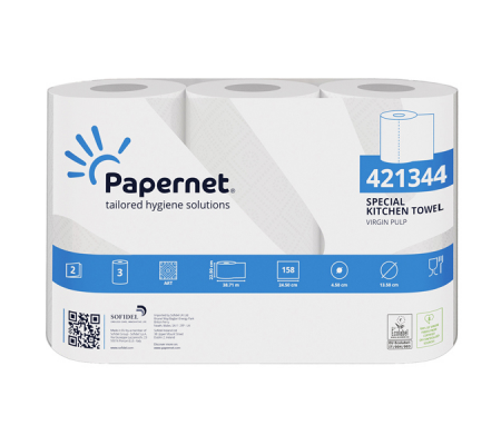 Rotolo asciugatutto professionale - 2 veli - 23 cm x 38,71 mt - 158 strappi - bianco - pacco 3 rotoli - Papernet - 421344 - 8024929010072 - DMwebShop