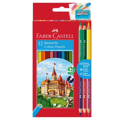 Matita colorata eco Il Castello + 3 bicolor - Ø mina 3 mm - colori assortiti - astuccio 12 pezzi - Faber Castell - 110312 - 7891360595540 - DMwebShop