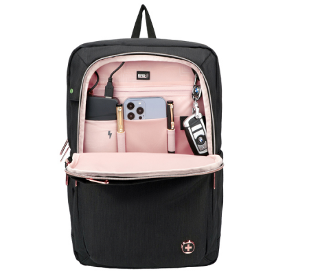 Zaino per pc Katy Rose - notebook 15,6 - nero - cerniera rose gold - Swiss - F000040