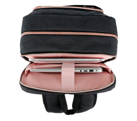 Zaino per pc Katy Rose - notebook 15,6 - nero - cerniera rose gold - Swiss - F000040