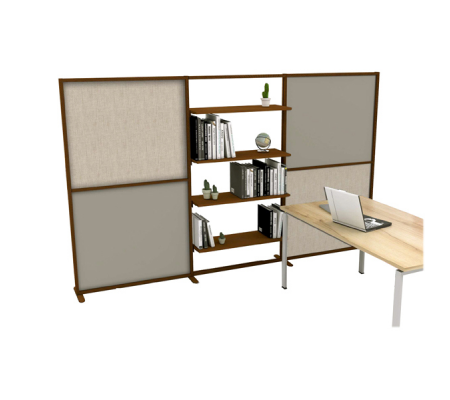 Parete divisoria-libreria Tetrix - 307 x 180,5 cm - profilo corten - lino cancun-grigio cera - Studio T - 3005148M - DMwebShop