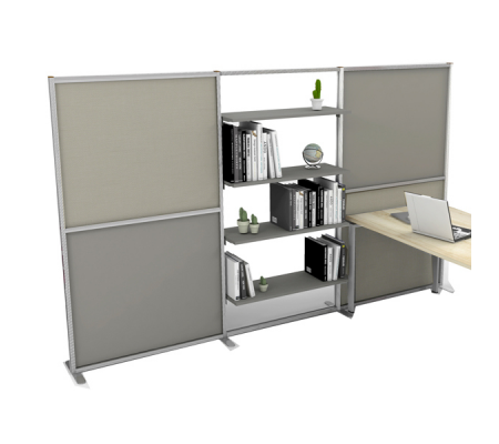 Parete divisoria-libreria Tetrix - 307 x 180,5 cm - profilo silver - lino cancun-grigio cera - Studio T - 3005148S - DMwebShop