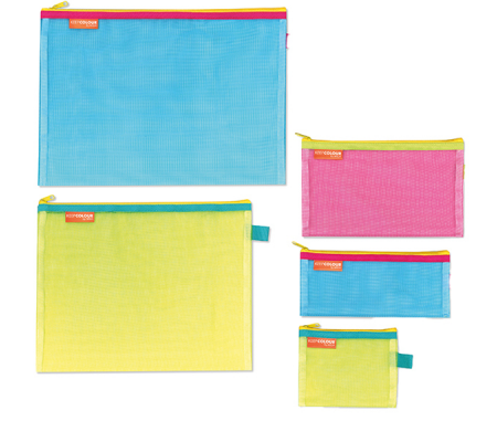 Buste con zip - 5 formati assortiti - retina - colori fluo - display 36 pezzi - Arda - 0211EXP