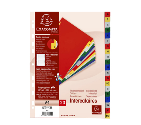 Separatore alfabetico A-Z - PPL - A4 - colori assortiti - Exacompta - 3130631000944 - DMwebShop