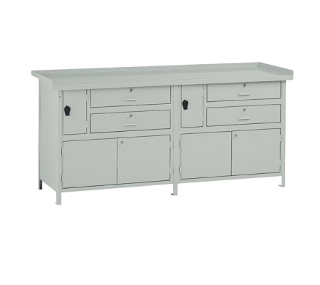 Banco da lavoro - con 4 cassetti e 2 vano - 200 x 67 x 90 cm - grigio - Tecnotelai - BL350 - DMwebShop