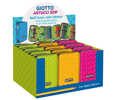 Astuccio 3 zip collezione Stilnovo - 19,5 x 7,5 x 12,9 cm - PL- colori neon assortiti - Giotto - F953800