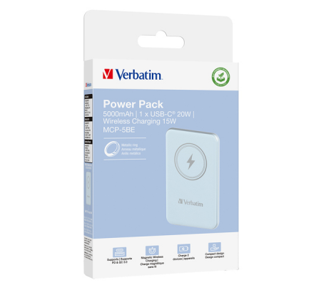 Power Bank Wireless Magnetico 5000 mAh - blu - Verbatim - 32242